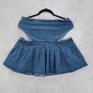 Spoon Jeans Blue Cutout Zip Mini Cotton Denim‎ Pleated Flare Y2K Skirt L Large